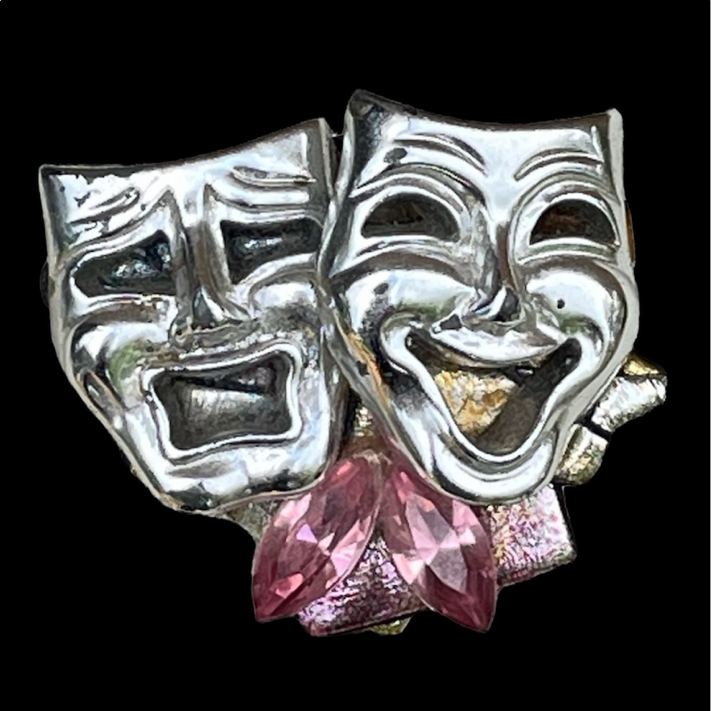 Vintage signed theater masks brooch - Picture 1 of 9